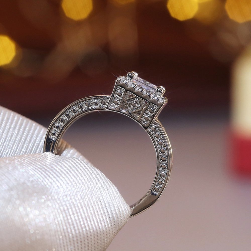 NEW Silver Princess Cut Diamond Halo Ring 3 - Picture 11 of 11